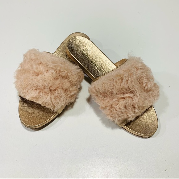 Loeffler Randall Domino Slides Metallic Rose Gold Faux Fur Mob Wife Chic 5 - Picture 14 of 15